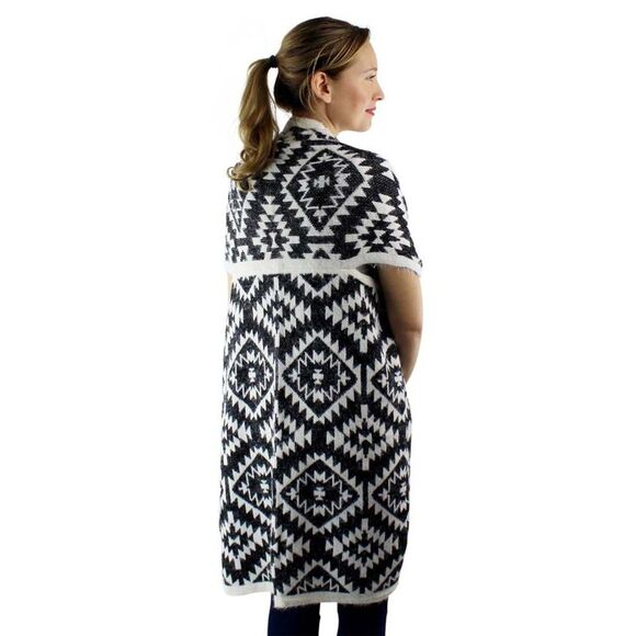 Knit Aztec Print Kimono Vest Cardigan - Picture 3 of 8